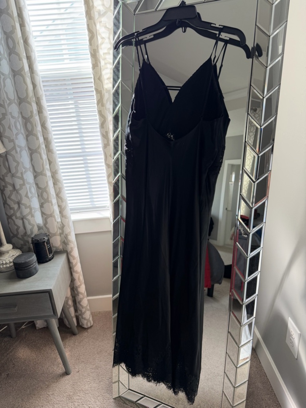All Saints Black Satin Lace Trim Slip Dress - Picture 9 of 11